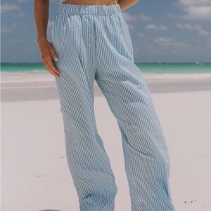 Daily Drills Seersucker Resort Pants - Turquoise & White XS/S NWT